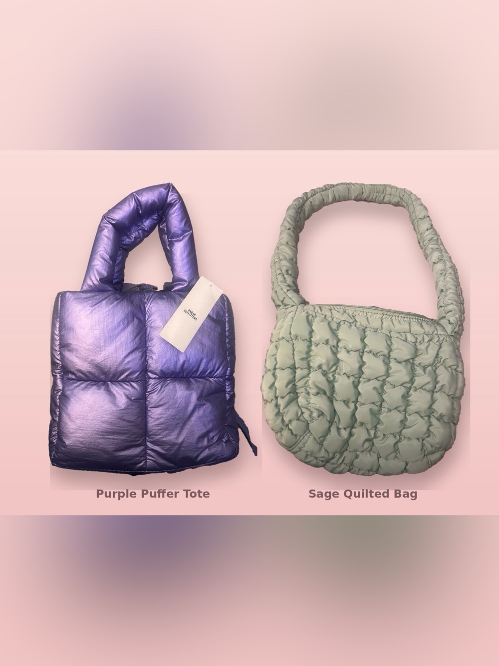 Urban Outfitters Purple Puffer Tote & Sage Target Shoulder Bag